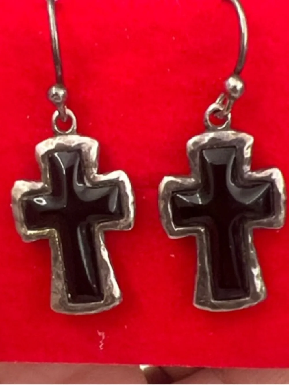 Sterling Silver 925 Black Cross Dangle Earrings - Picture 6 of 8